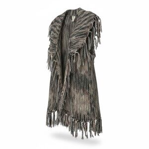 Chico's Drama Fringe Nolan Chunky Knit Vest in Neutral Tones Size Large Wool Mix